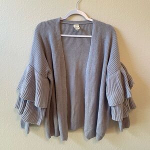 Pink Owl Layered Ruffle Sleeve Open-Front Cardigan - Gray